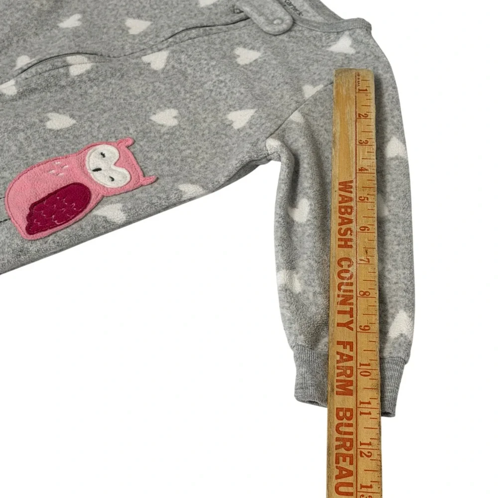 Carters 18M Fleece Footed Pajamas Set 2 Pack Owl Heart Cow Star Gray Aqua Blue